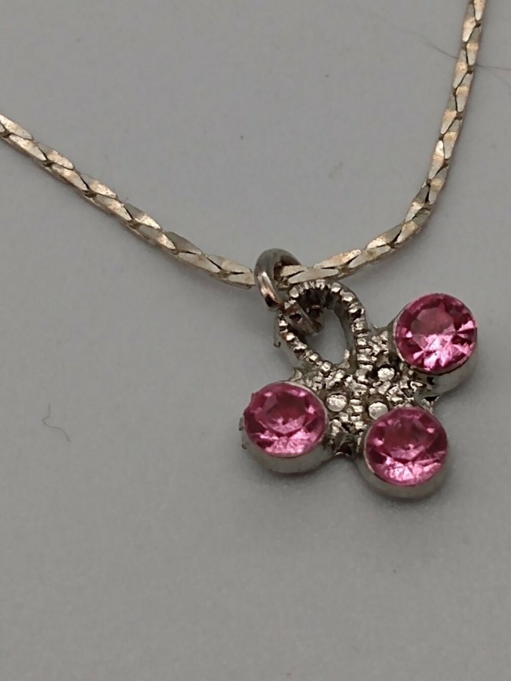 18K Gold plated necklace with 3 stone pink flower pendant